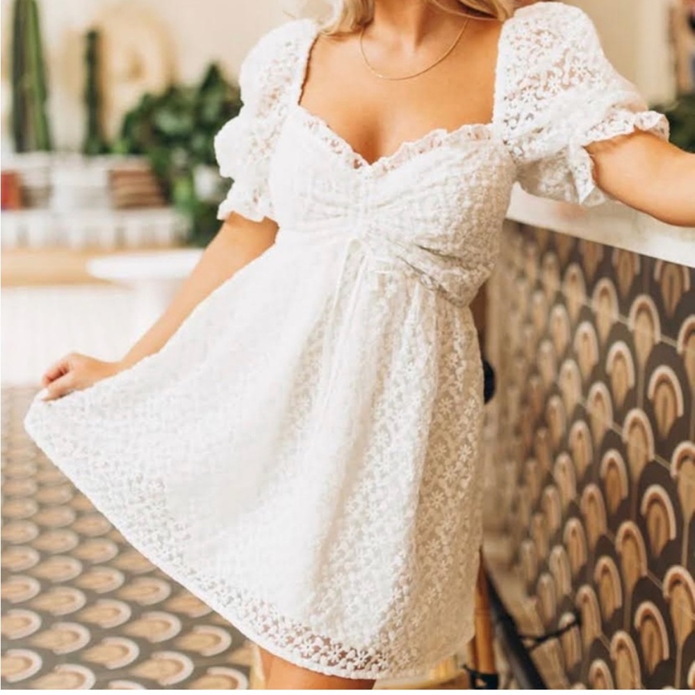BuddyLove Colby Puff Sleeve Mini Dress - White Eyelet